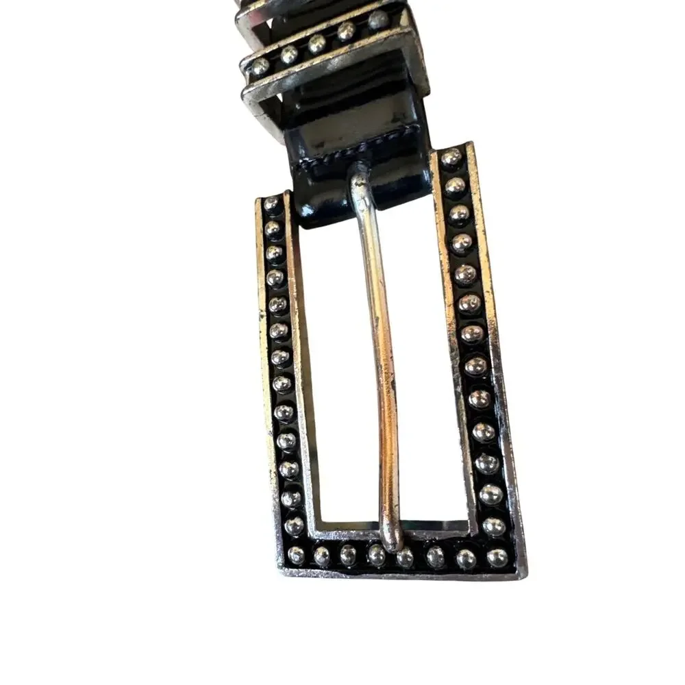 Carlisle‎ Black Italian Calfskin Belt Silver Tone Studded Look Hardware Small